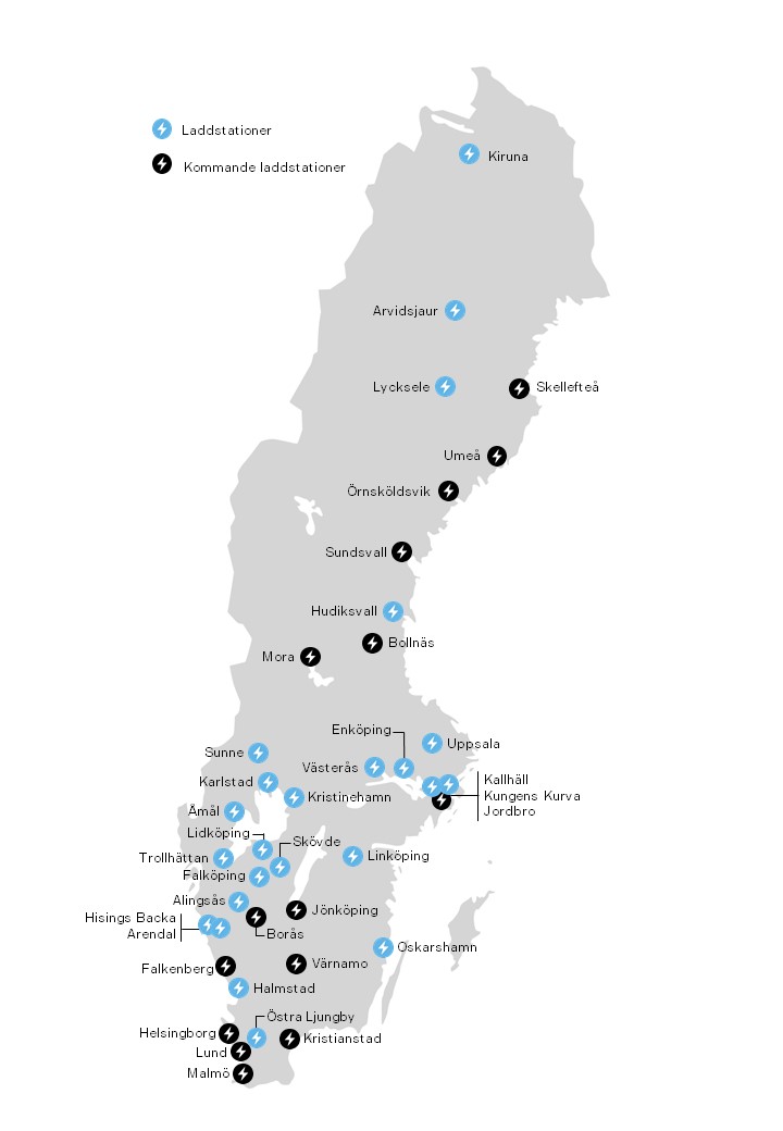 Karta över lastbilsladdare i Sverige